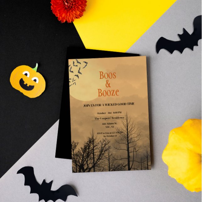 Invitación Boos y Booze Dusk Dark Woods Halloween Party (Subido por el creador)