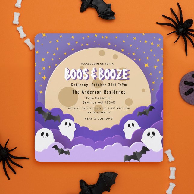 Invitación Boos y Booze Fantasma en la fiesta de Halloween (Subido por el creador)