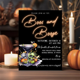 Invitación Boos y Booze, fiesta de Halloween de cócteles para