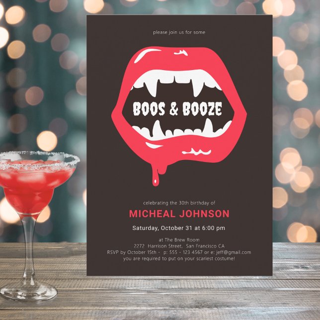 Invitación Boos y Booze Fun Halloween 30 Fiesta de cumpleaños (Mockup View)