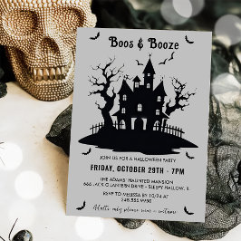 Invitación Boos Y Booze Gray Halloween Party