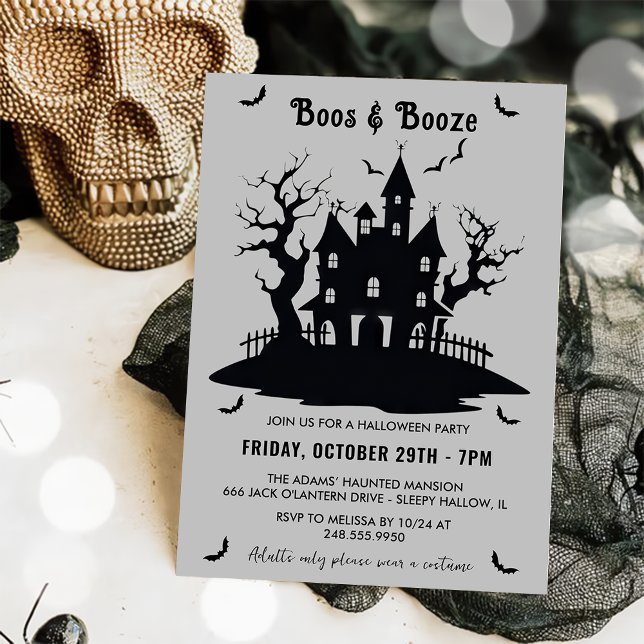 Invitación Boos Y Booze Gray Halloween Party (Subido por el creador)