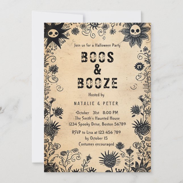 Invitación Boos y Booze... hablé de la fiesta de Halloween de (Anverso)