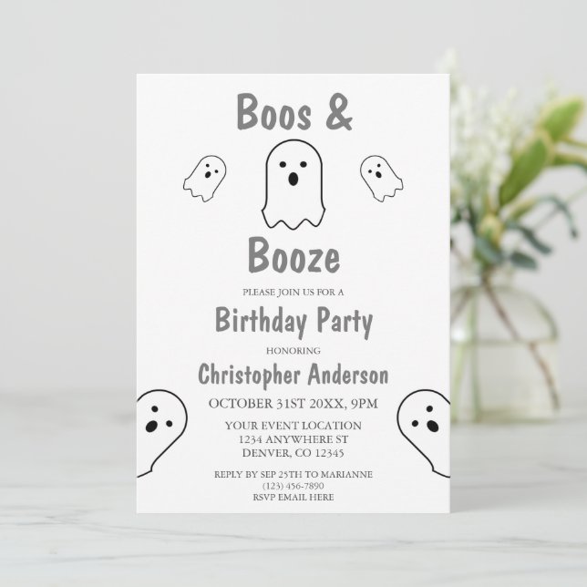 Invitación Boos y Booze Halloween Fiesta de cumpleaños (Anverso de pie)
