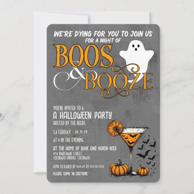 Invitación Boos y Booze Halloween Party (Anverso)