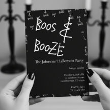 Boos y Booze Halloween Party Black and White