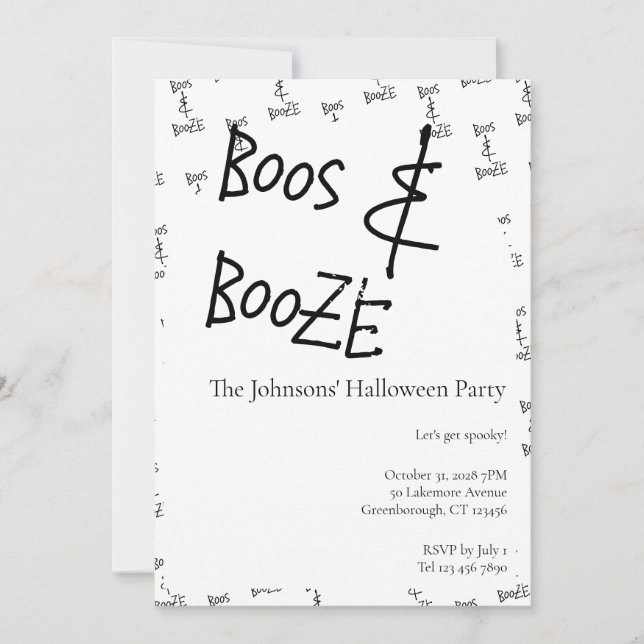 Invitación Boos y Booze Halloween Party Minimal (Anverso)