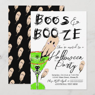 Invitación Boos y Booze Halloween Vintage Ghost Bebe