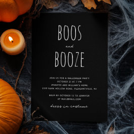 Invitación Boos y Booze | Partido Halloween Minimalista Negro