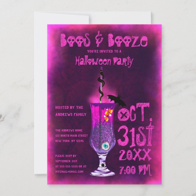 Invitación Boos y Booze Spooky Cocktail Bebe Halloween (Anverso)