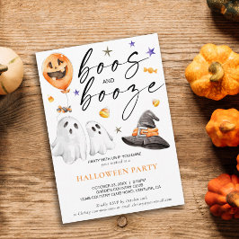 Invitación Boos y Booze Watercolor Fantasma Halloween