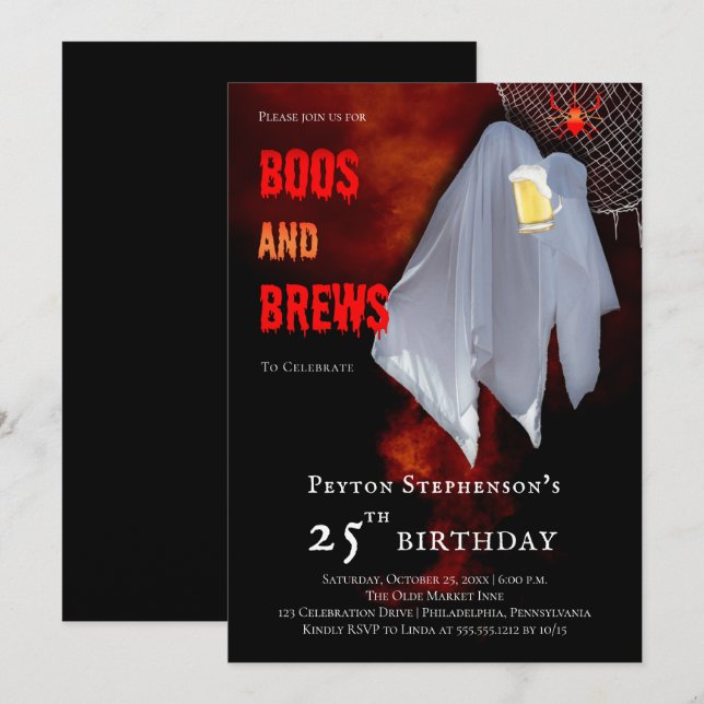 Invitación Boos y Fantasma Halloween 25ª fiesta de cumpleaños (Anverso / Reverso)