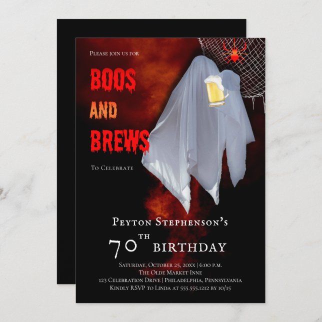 Invitación Boos y Fantasma Halloween 70 cumpleaños (Anverso / Reverso)