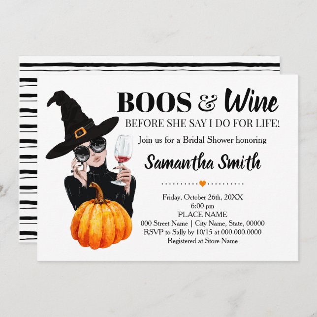 Invitación Boos y vino antes de la ducha de novia de Hallowee (Anverso / Reverso)