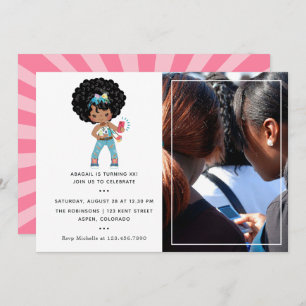 Invitación Booth Selfie Cumpleaños, Chica afroamericano