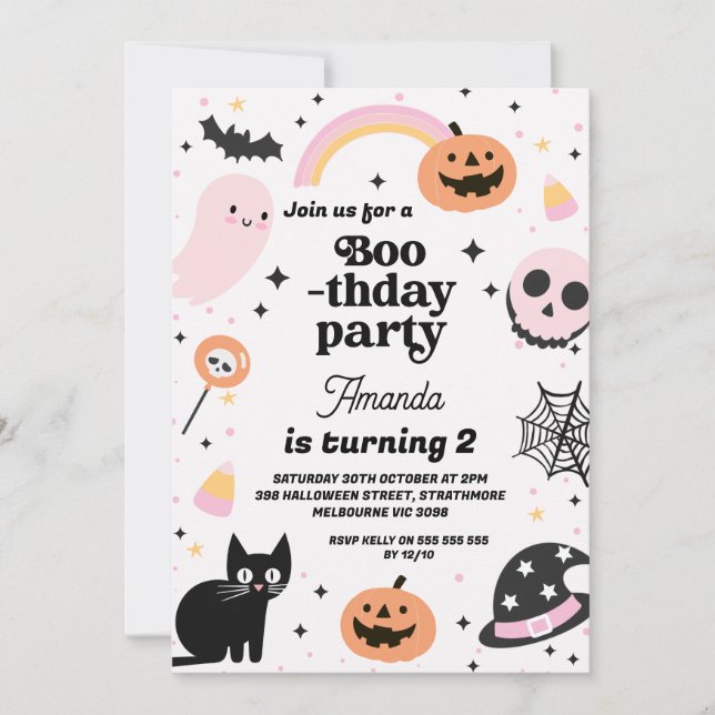Invitación Boothday Halloween Chicas Retro (Anverso)