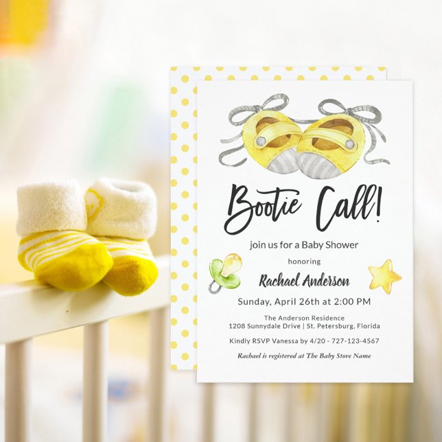 Invitación Bootie Call Whimsical Yellow Baby Shower (Subido por el creador)