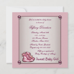 Invitación Booties rosados Vintage Bebé Rosa Ducha