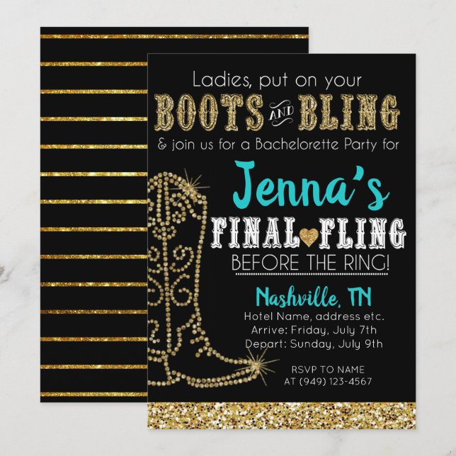 Invitación Boots and Bling Country Western Nashville Fiesta (Anverso / Reverso)