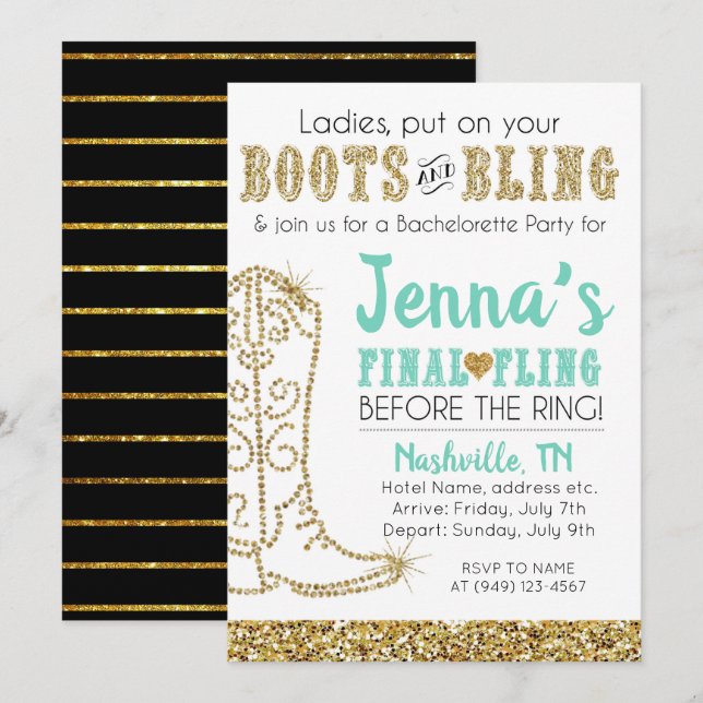 Invitación Boots and Bling Country Western Nashville Fiesta (Anverso / Reverso)