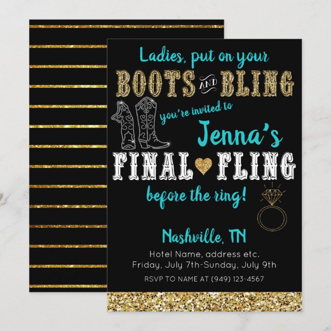 Invitación Boots and Bling Country Western Nashville Fiesta (Anverso / Reverso)