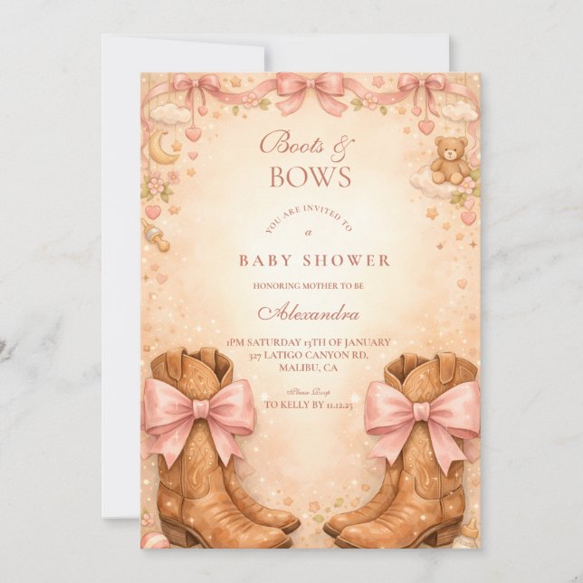 Invitación Boots And Bows Baby Shower (Anverso)