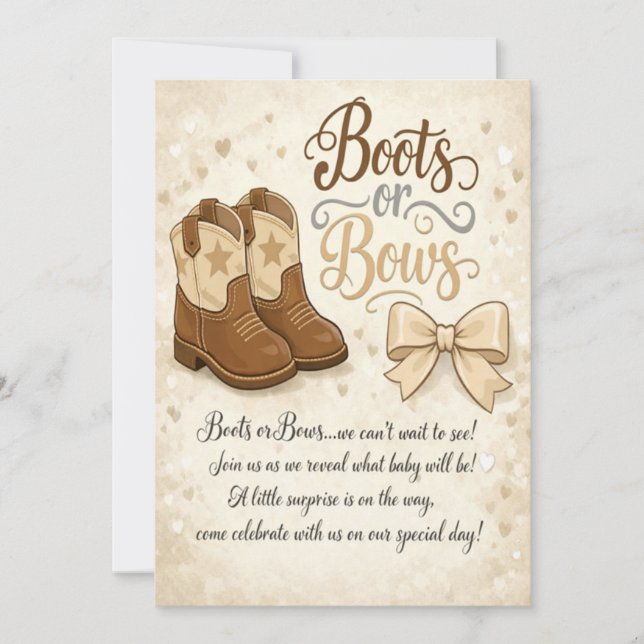 Invitación Boots and Bows Gender Reveal Invitation (Anverso)
