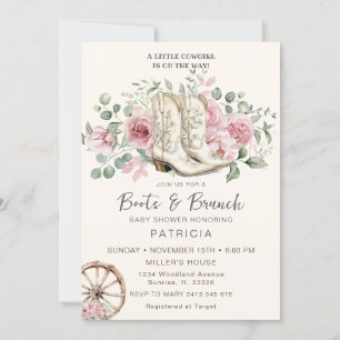 Invitación Boots and Brunch Pink Cowgirl Baby Shower