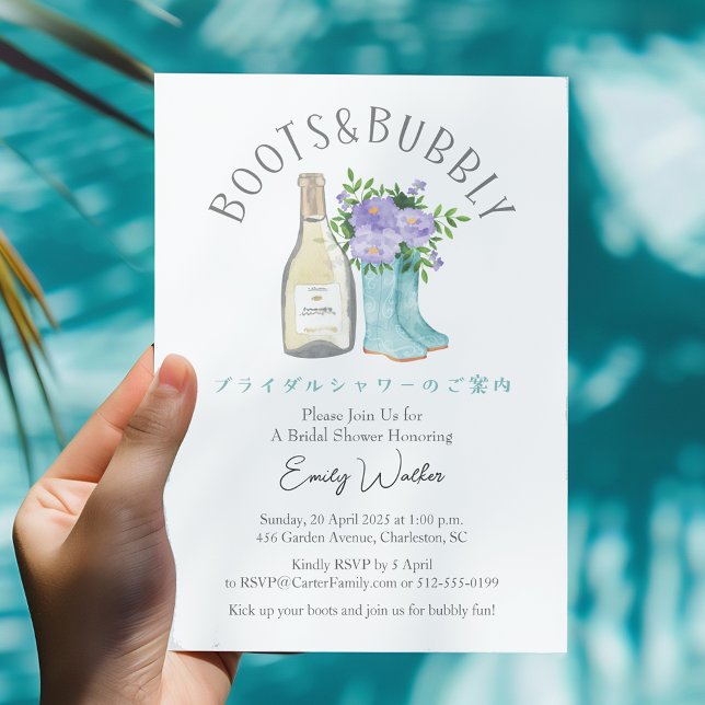 Invitación Boots and Bubbly Bridal Shower Blue Champagne (Subido por el creador)