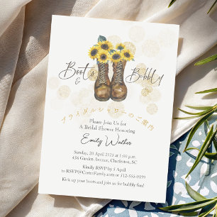 Invitación Boots and Bubbly Bridal Shower Sunflower Gold