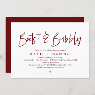 Invitación Boots and Bubbly, Casual Bridal Shower Invi