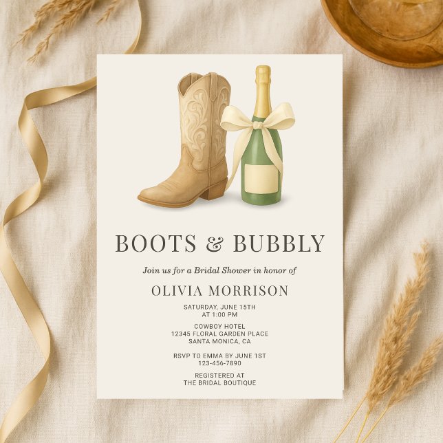 Invitación Boots and Bubbly Elegant Bow Bridal Shower (Subido por el creador)
