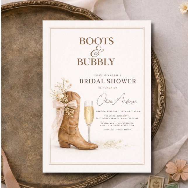 Invitación Boots and Bubbly Floral Bow Bridal Shower (Subido por el creador)