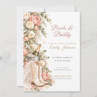 Invitación Boots and Bubbly Floral Cowgirl Bridal Shower