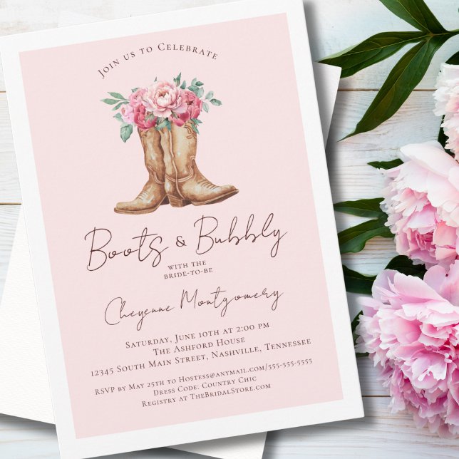 Invitación Boots and Bubbly Rustic Pink Cowgirl Bridal Shower (Subido por el creador)