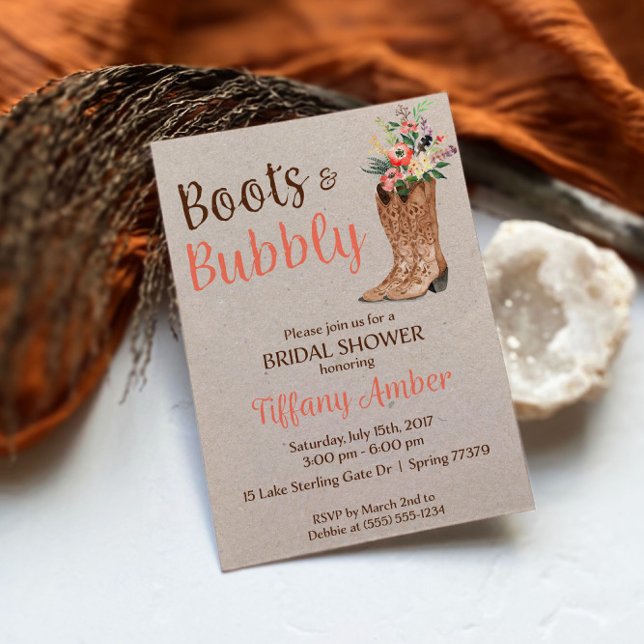 Invitación Boots and Bubbly Western Bridal Shower Invitation (Subido por el creador)