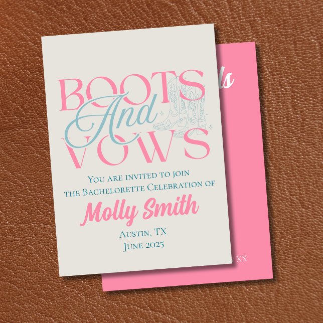 Invitación Boots and Vows - Bachelorette Occidental (Boots and Vows invite with modern serif font – perfect for bachelorette or bridal celebrations!)