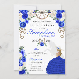 Invitación Boots azules reales y Rosas Charro Quinceañera