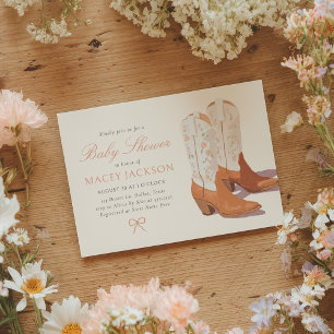 Invitación Boots Baby Shower de chica de vaca floral rosa