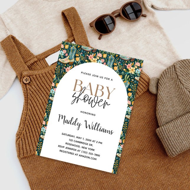 Invitación Boots Baby Shower de Cowgirl floral del suroeste (Subido por el creador)
