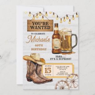 Invitación Boots & Beers Sorprenden Adulto 40 Fiesta de cumpl