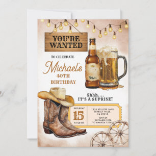 Invitación Boots & Beers Sorprenden Adulto 40 Fiesta de cumpl