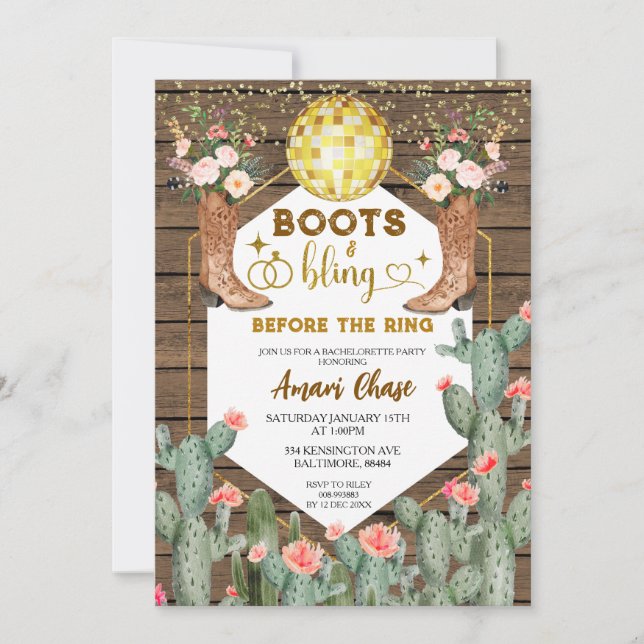 Invitación Boots & Bling antes de la fiesta de la bachillerat (Anverso)