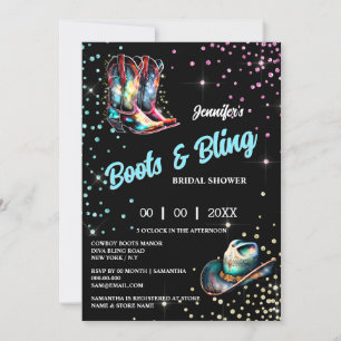 Invitación Boots Bling botas de vaquero stetson purpurina bri