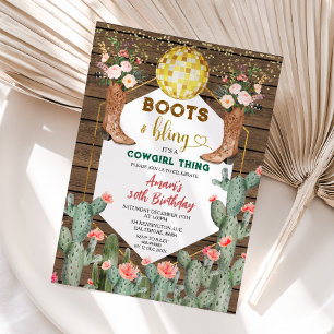 Invitación Boots & Bling Cowgirl Thing Cactus cumpleaños 30