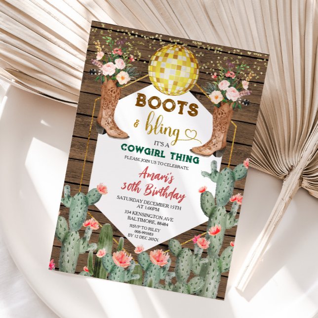 Invitación Boots & Bling Cowgirl Thing Cactus cumpleaños 30 (Subido por el creador)
