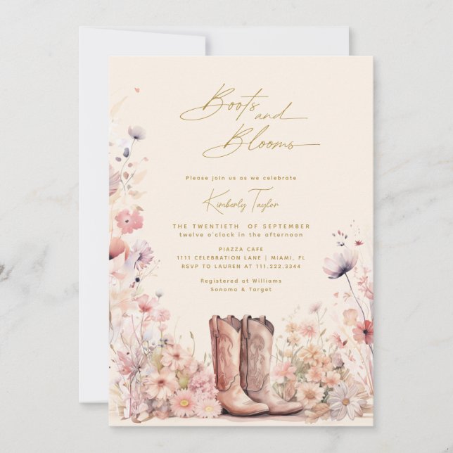 Invitación Boots & Blooms Floral Chorra Novia Ducha (Anverso)