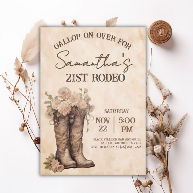 Invitación Boots & Blush Rustic Western Cowgirl 21st Birthday (Subido por el creador)