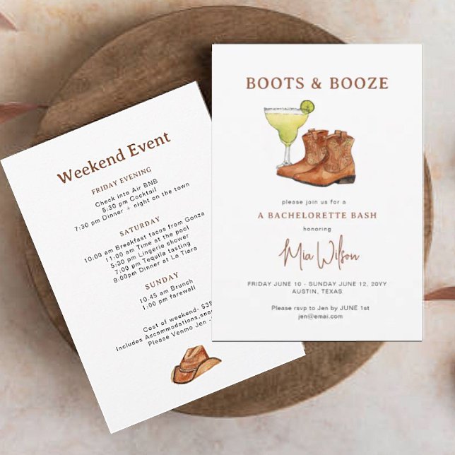 Invitación Boots & Booze Cowgirl Bachelorette Weekend (Subido por el creador)