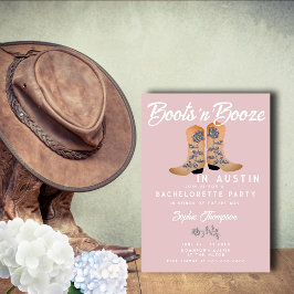 Invitación Boots Booze Cowgirl Boots Rosas Bachelorette